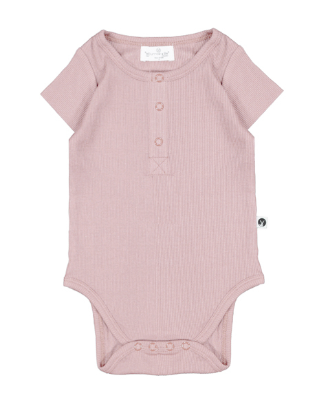 Short Sleeve Henley Rib Bodysuit - Dusty Rose