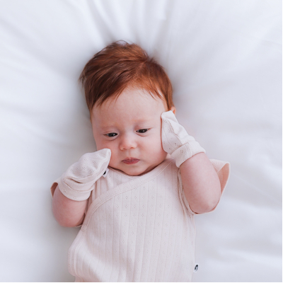 Almond Blush Pointelle Baby mittens
