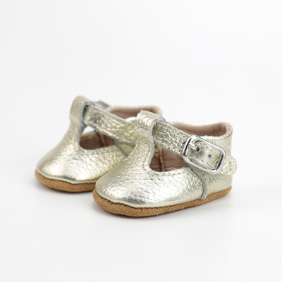 Leather Doll T Bar Shoes - Gold