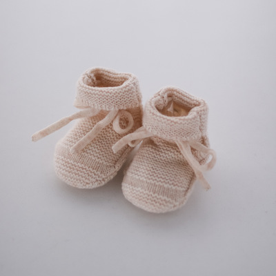 Knit Booties 100% wool - Ivory Blush (0_3m)