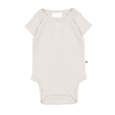 Short Sleeve Henley Rib Body suit-Natural