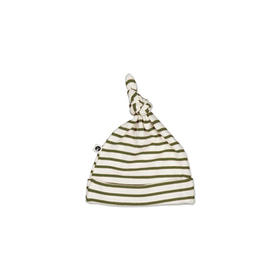 Olive stripe rib top knot hat