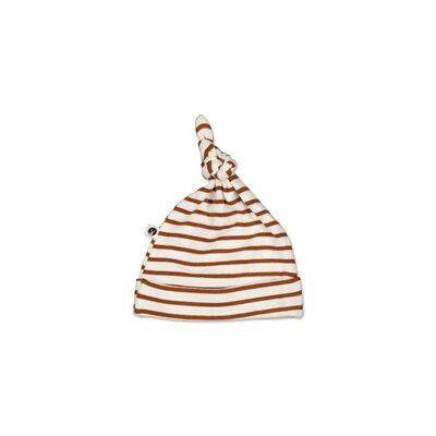 Russet stripe rib top knot hat