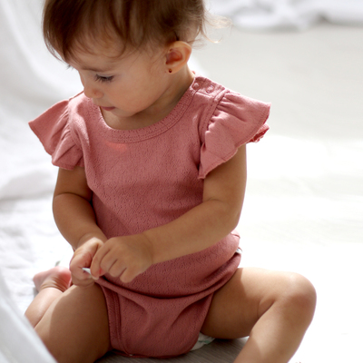 Pointelle Flutter sleeve body suit  - Dusk