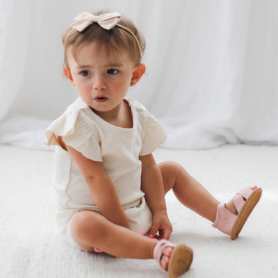 Pointelle Flutter sleeve body suit  - Natural