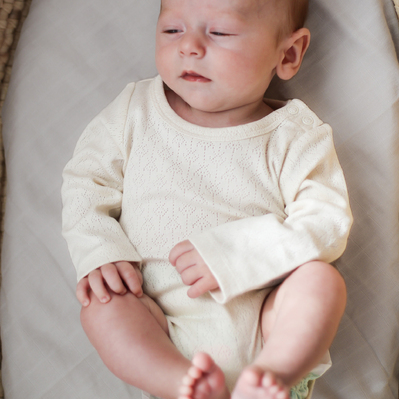 Pointelle long sleeve body suit  - Natural 
