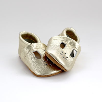 Leather T-Bar Moccasin - Gold