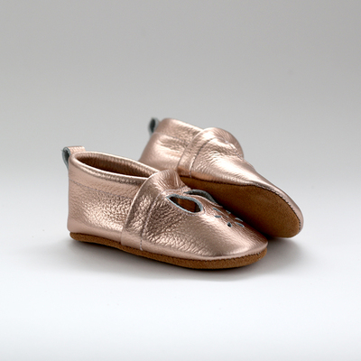 Leather T-Bar Moccasin -  Rose Gold